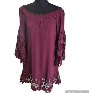 Muche Muchette women's boho off shoulder tunic with bell sleeves size S/M